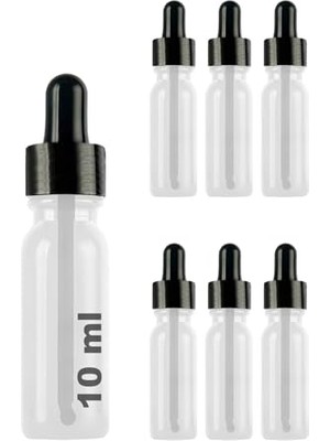 Trendexa Kapak; 10 ml Metal Kapaklı Damlalık Dropper Şişesi Serum 10 cc Cam Şişe 6 Adet (Siyah, Şeffaf)