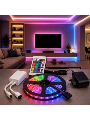 Trendexa Atc 5 Metre Rgb LED Şerit Işık Seti, Uzaktan Kumandalı, IP65 Su Geçirmez, 12V Adaptörlü, 16 Renk, 4 Mod