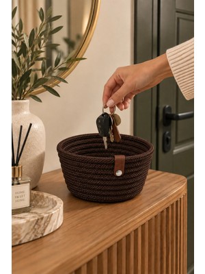 MaVaux Fleur Dekoratif Hasır Organizer Sepet – Vestiyer, Antre Düzenleyici, Anahtar Kutusu, El Yapımı Örgü Dekoratif Sepet 15X10 cm