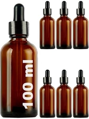 Trendexa Kapak; 100 ml Metal Kapaklı Damlalık Dropper Şişesi Serum 100 cc Cam Şişe 6 Adet (Siyah, Amber/kahverengi)
