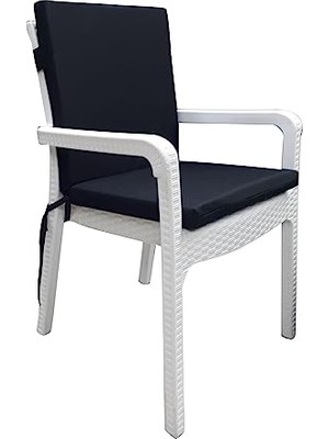Trendexa Siyah Arkalıklı Sandalye Minderi, 2'li Set; Bahçe, Balkon ve Salon Için