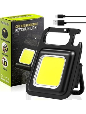 Trendexa Anahtarlık Şeklinde Metal Kasa Cob Kare Fener – Kamp & Outdoor Suya Dayanıklı Mini Cob LED Işıldak, Type‑c Şarjlı, Mıknatıslı Taşınabilir El Feneri Anahtarlığı