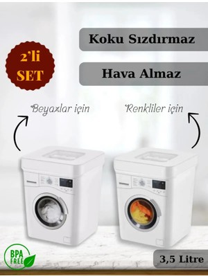 St. Morritz Deterjan Kutusu 2’li Set – 3.5 Litre Kapasiteli, Beyaz ve Renkliler Için Ayrı Saklama Çözümü
