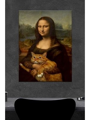 Trendexa HOBISHOP(9416) Mona Lisa Cat Ahşap Poster (27X18) Renkli