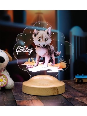 Trendexa Sevimli Kurt Çocuk Odası Gece Lambası, Kurt Köpeği Bebek Doğum Günü Hediyesi, Isimli (Küçük Boy)