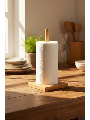 Trendexa Block, Bambu Rulo Kağıt Havluluk Peçetelik Masa Üstü Dik Havlu Kağıtlık Kare 27 cm Kahverengi 27 cm