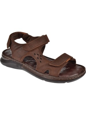 Forelli Hakiki Deri Comfort Cırtlı Erkek Sandalet FOR-40526 Kahve Nubuk