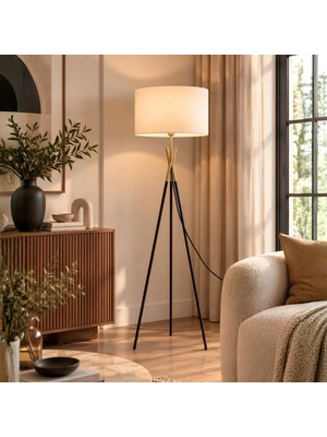 Homing Noa Modern Üç Ayaklı Siyah Lambader Krem Kumaş Başlık 242477