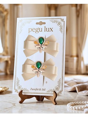 Pegu 2 Li Little Mini Lux Ekru Grogren Kurdele Pens Taşlı Toka ,bayram,kutlama,özel Gün