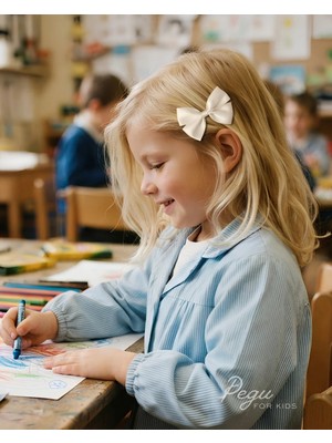 Pegu Minik Düşler Serisi , Tek ' Li Ekru Saten Kurdele Fiyonk Saç Tokası , Pens Toka . Okul Öncesi , Okul, Ilkokul , Çocuk ve Genç Toka ..