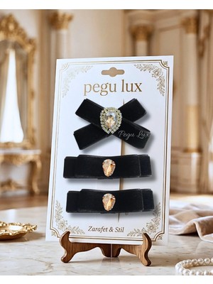 Pegu 3 Lü Little Mini Lux Kadife Pens Taşlı Toka ,bayram,kutlama,özel Gün