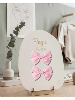 Pegu Minik Düşler Serisi , 2 ' Li Pembe Grogren Kurdele Fiyonk Saç Tokası , Pens Toka . Okul Öncesi , Okul, Ilkokul , Çocuk ve Genç Toka ..