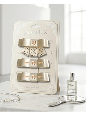 Pegu 3 Lü Little Mini Lux Ekru Saten Kurdele Pens Taşlı Toka ,bayram,kutlama,özel Gün