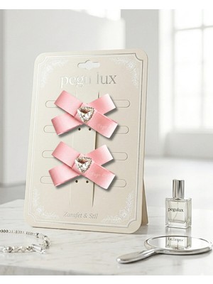 Pegu 2 Li Little Mini Lux Pembe Grogren Kurdele Pens Taşlı Toka ,bayram,kutlama,özel Gün