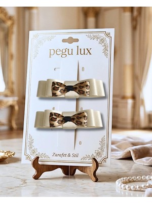 Pegu 2 Li Little Mini Lux Ekru Saten Kurdele Pens Taşlı Toka ,bayram,kutlama,özel Gün