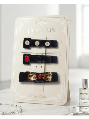 Pegu 3 Lü Little Mini Lux Kadife Pens Taşlı Toka ,bayram,kutlama,özel Gün