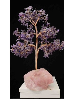 Best Bioenerji Taş Terapi Ametist & Pembe Kuvars Hayat Ağacı – 45 cm | Eşsiz Doğal Taş Tasarımı