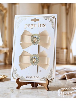 Pegu 2 Li Little Mini Lux Ekru Grogren Kurdele Pens Taşlı Toka ,bayram,kutlama,özel Gün