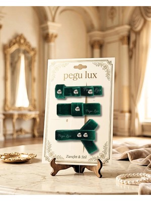 Pegu 3 Lü Little Mini Lux Zümrüt Yeşil Kadife Pens Taşlı Toka ,bayram,kutlama,özel Gün