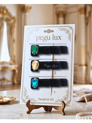 Pegu 3 Lü Little Mini Lux Kadife Pens Taşlı Toka ,bayram,kutlama,özel Gün