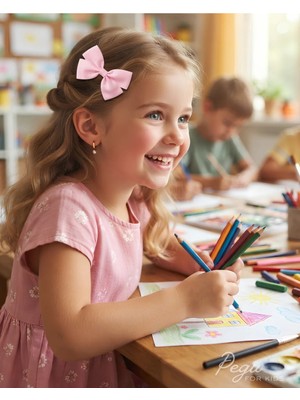 Pegu Minik Düşler Serisi , Tek ' Li Pembe Grogren Kurdele Fiyonk Saç Tokası , Pens Toka . Okul Öncesi , Okul, Ilkokul , Çocuk ve Genç Toka ..