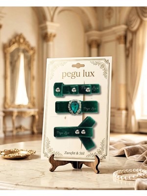 Pegu 3 Lü Little Mini Lux Zümrüt Yeşil Kadife Pens Taşlı Toka ,bayram,kutlama,özel Gün