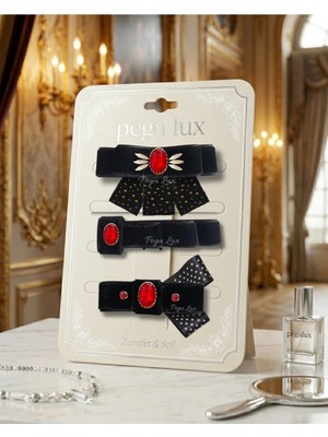 Pegu 3 Lü Little Mini Lux Kadife Pens Taşlı Toka ,bayram,kutlama,özel Gün