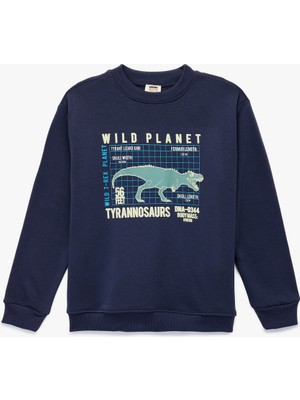 Koton Erkek Çocuk Dinozor Baskılı Şardonlu Uzun Kollu Bisiklet Yaka Sweatshirt
