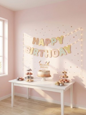 My Paper Craft Macaron Happy Birthday Banner - Soft Pastel Tonlar Doğum Günü Yazısı