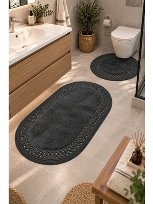 MaVaux Nerissa 2'li Peluşlu Banyo Paspas Seti Yuvarlak ve Oval Paspas Takımları, Kaymaz Tabanlı, Yumuşak Dokulu, Şık ve Dekoratif Banyo Halısı, Modern Tasarım