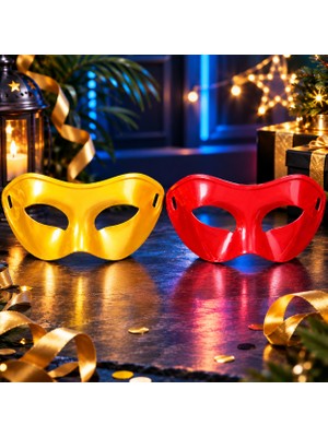 Kuzey Oyuncak 2 Adet Parlak Pvc Yılbaşı Parti Maskesi Gold Maske Kırmızı Maske Yılbaşı Maskesi Noel Parti Maskesi