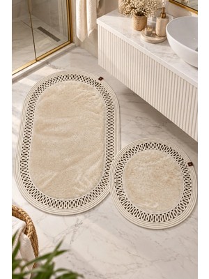MaVaux Nerissa 2'li Peluşlu Banyo Paspas Seti Yuvarlak ve Oval Paspas Takımları, Kaymaz Tabanlı, Yumuşak Dokulu, Şık ve Dekoratif Banyo Halısı, Modern Tasarım