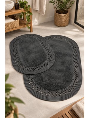 MaVaux Nerissa 2'li Peluşlu Banyo Paspas Seti Yuvarlak ve Oval Paspas Takımları, Kaymaz Tabanlı, Yumuşak Dokulu, Şık ve Dekoratif Banyo Halısı, Modern Tasarım