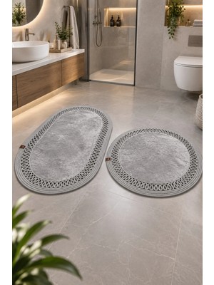 MaVaux Nerissa 2'li Peluşlu Banyo Paspas Seti Yuvarlak ve Oval Paspas Takımları, Kaymaz Tabanlı, Yumuşak Dokulu, Şık ve Dekoratif Banyo Halısı, Modern Tasarım