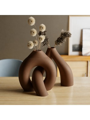 Store 3D Baskı Interlocking Vazo - Iç Içe Geçen Dekoratif Vazo-Kahverengi
