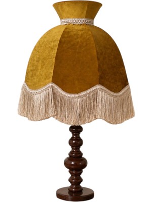 dekovien Kadife Kaplı Büyük Boy Başlıklı Ahşap Doğal Ayaklı Klasik Model Abajur - 7 Farklı Renkli 80X50CM