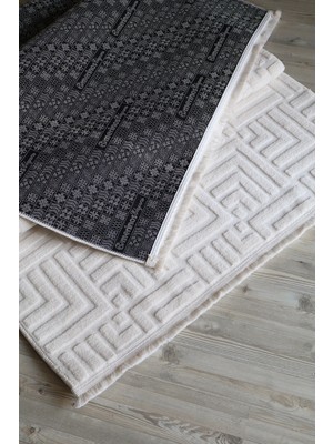 Merinos Çeşme Elit Saçaklı Kabartmalı Salon Koridor Mutfak Yolluk Kaymaz Taban Krem Halı