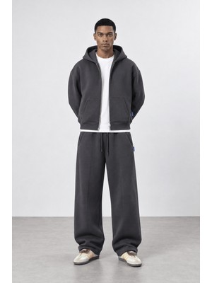 Respire Erkek Basic Panda Oversize Zip Füme