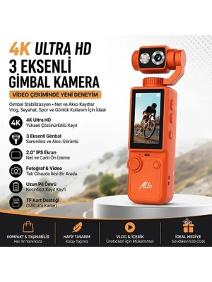 Ally Q8 Pocketpro 4K Dijital Vlog KAMERASI-(5775) Siyah