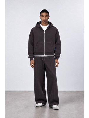 Respire Erkek Basic Panda Oversize Zip Kahve