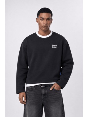 Respire Erkek Reserved Members Baskılı Oversize Sweatshirt Siyah