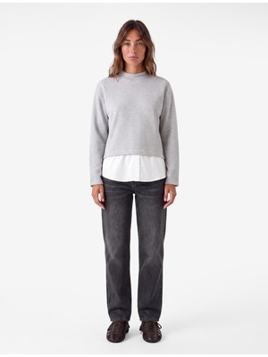 Koton Katmanlı Sırtı Pencere Detaylı Düğmeli Dik Yaka Uzun Kollu Sweatshirt