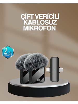 2’li Kablosuz Yaka Mikrofonu Type-C ve Lightning Uyumlu Profesyonel Set