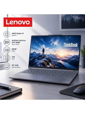 Lenovo Thinkbook 16P G6 Dizüstü Bilgisayar, Amd Ryzen 9 8940HX, 32 GB Ram, 1 Tb Ssd, Rtx 5060 8 Gb, 16 Inç 2.5k 240 Hz IPS Ekran, Freedos, Incetasarım
