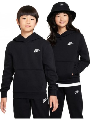 Nike FD3000 Nike Sportswear Club Fleece Pullover Kids Hoodie Siyah Çocuk Sweatshirt