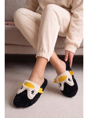 Nmoda Kadın Penguen Figürlü Peluş Ev Terliği Açık Burun Arkası Açık Yumuşak Tabanlı Kışlık Çeyizlik Panduf