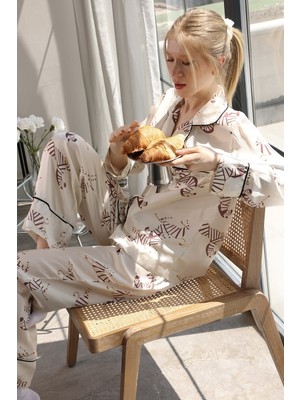 Meral Özgenç Desenli Uzun Kollu Pijama Takımı