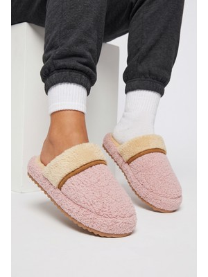 Nmoda Kadın Peluş Ev Terliği İçi Peluş Kapalı Burun Açık Topuk Sıcak Tutan Yumuşak Tabanlı Kışlık Pandufu