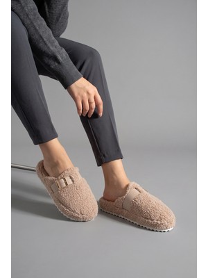 Nmoda Peluş Ev Terliği Kadın Altın Tokalı Teddy Yumuşak Ses Yapmaz Hafif Taban Kışlık Terlik