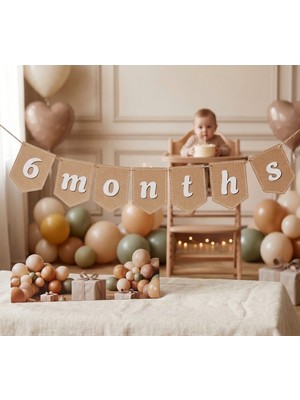 My Paper Craft "6 Months" Yazılı Kağıt Banner – 6. Ay Bebek Doğum Günü & Fotoğraf Çekim Afişi